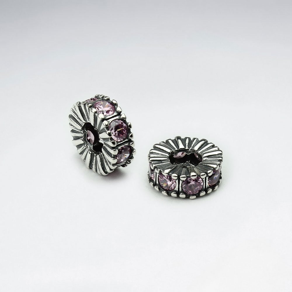 Ornate Oxidized Silver CZ Adorned Warp Beads