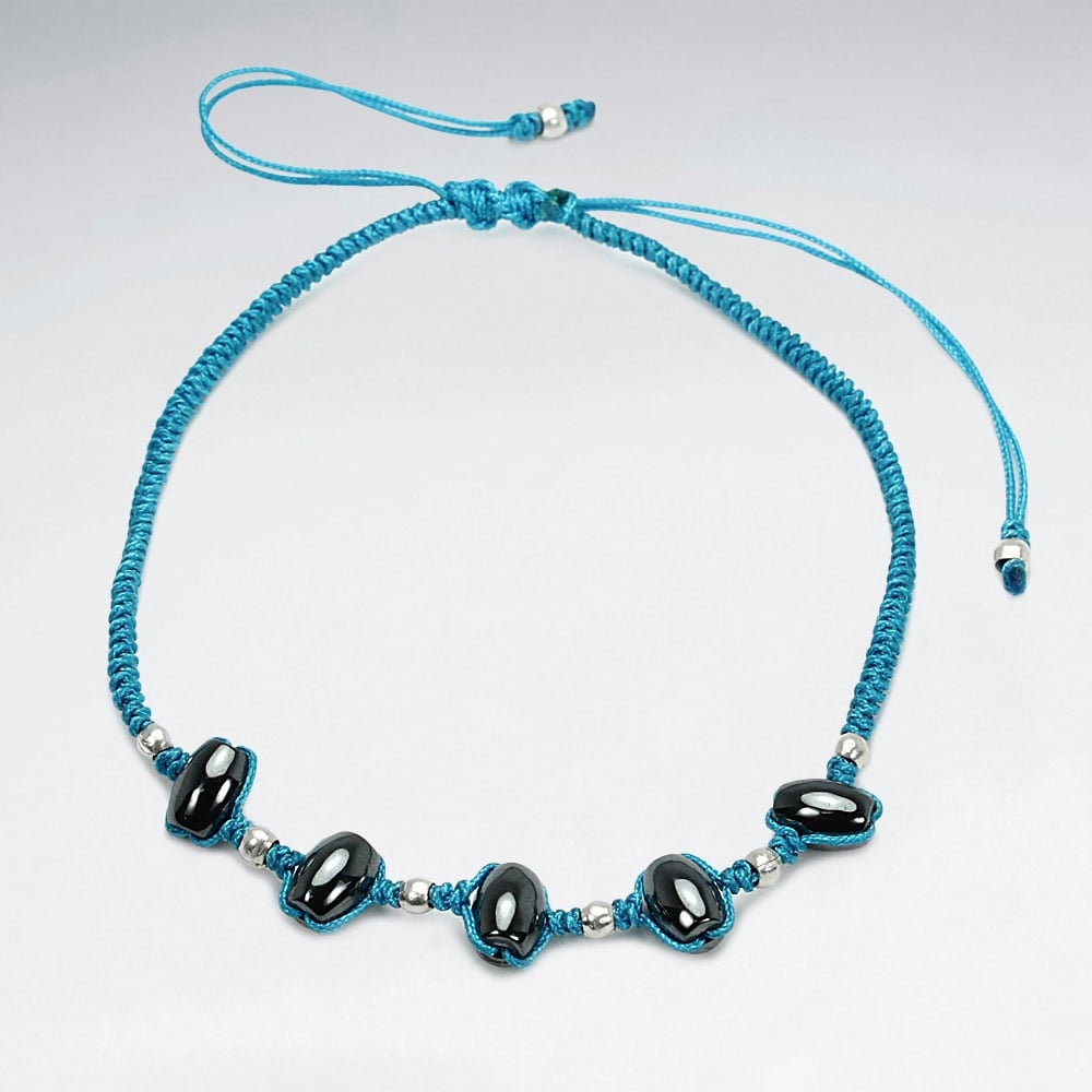 Nylon Hematite Strung Beaded Bracelet