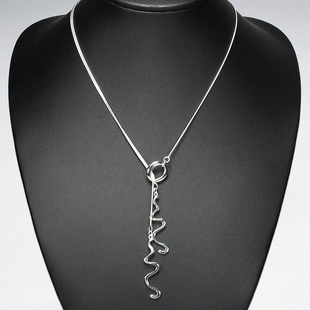 Sterling Silver Long Charm Tassel Pendant Necklace