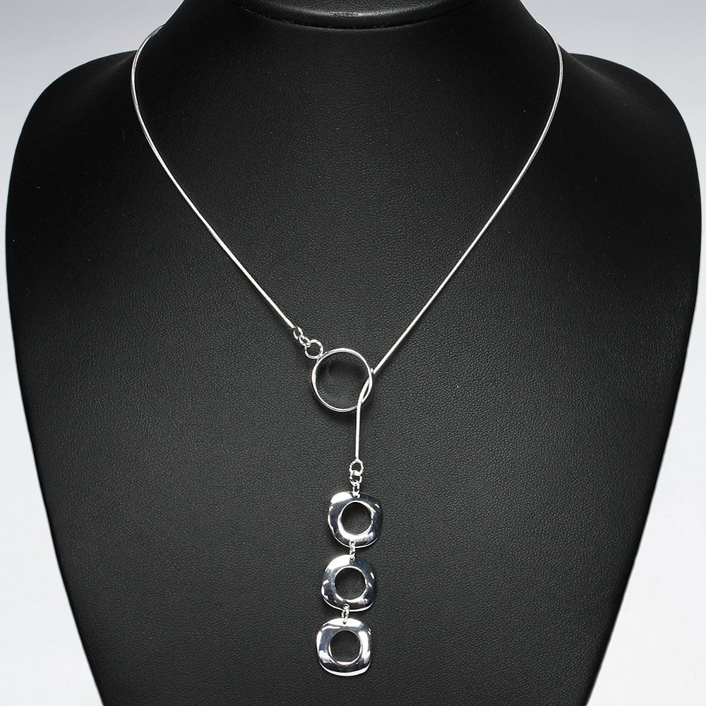 925 Silver Triple Open Circle Pendant Necklace