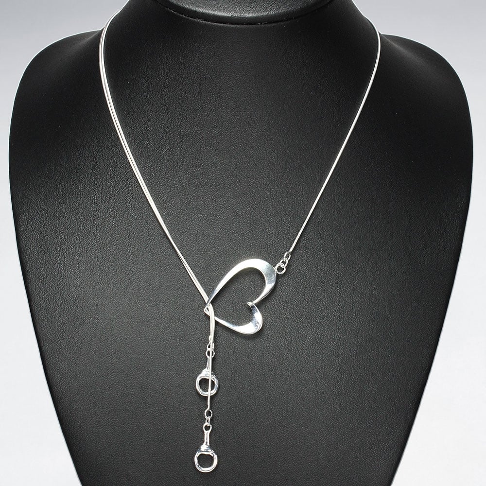Sterling Silver Open Heart Dangle Pendant Necklace