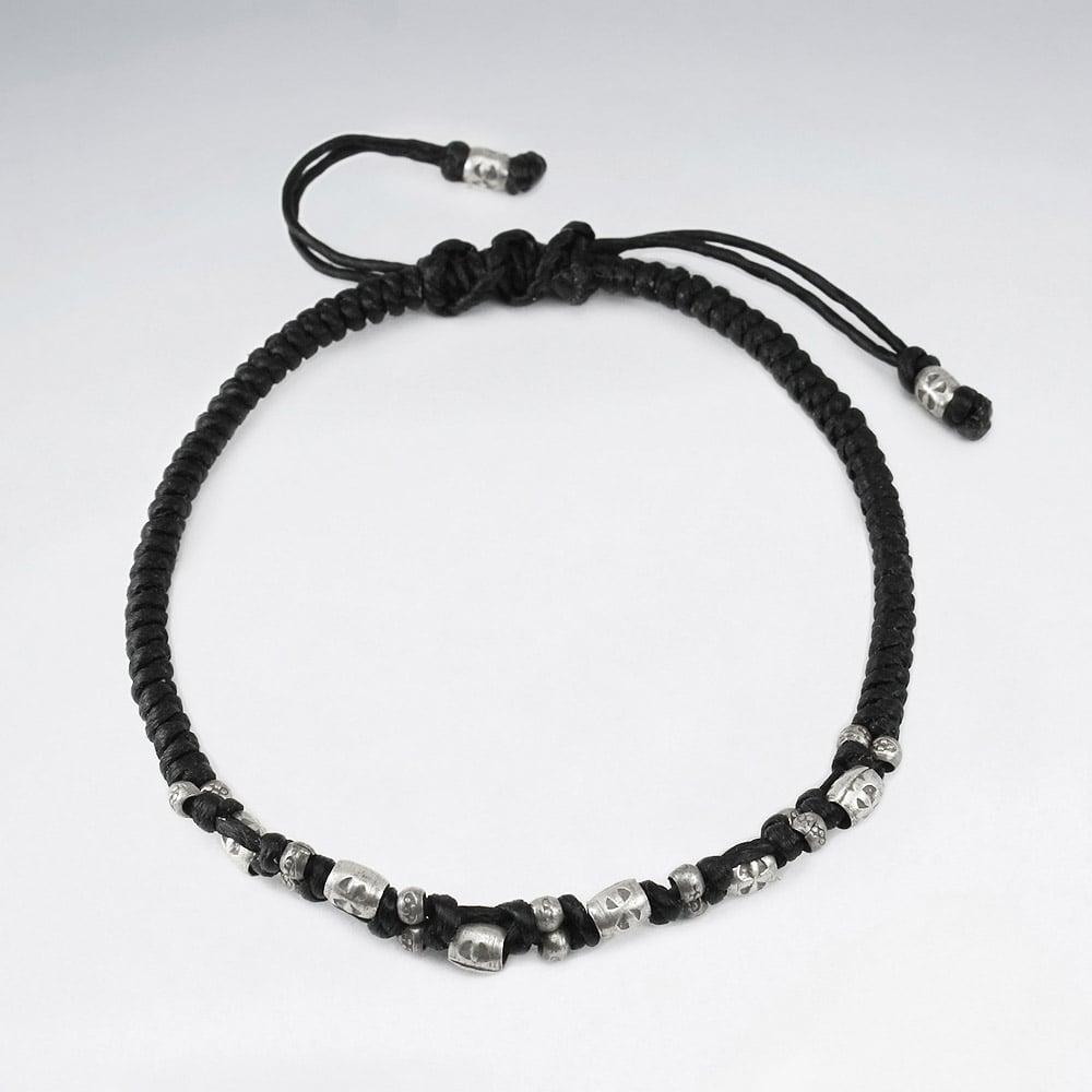 Waxed Cotton Bead Cluster Bracelet