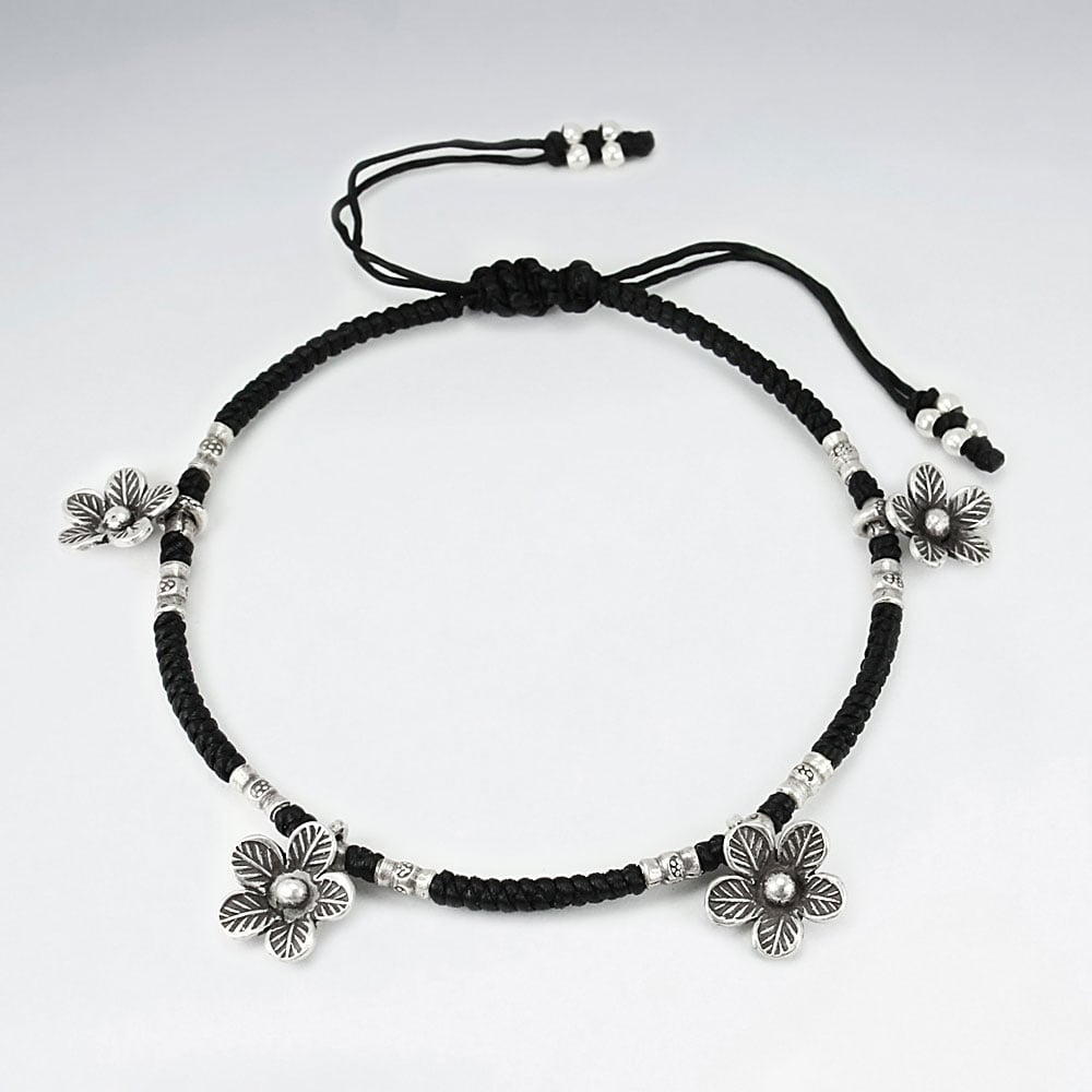Waxed Cotton Flower Charm Bracelet