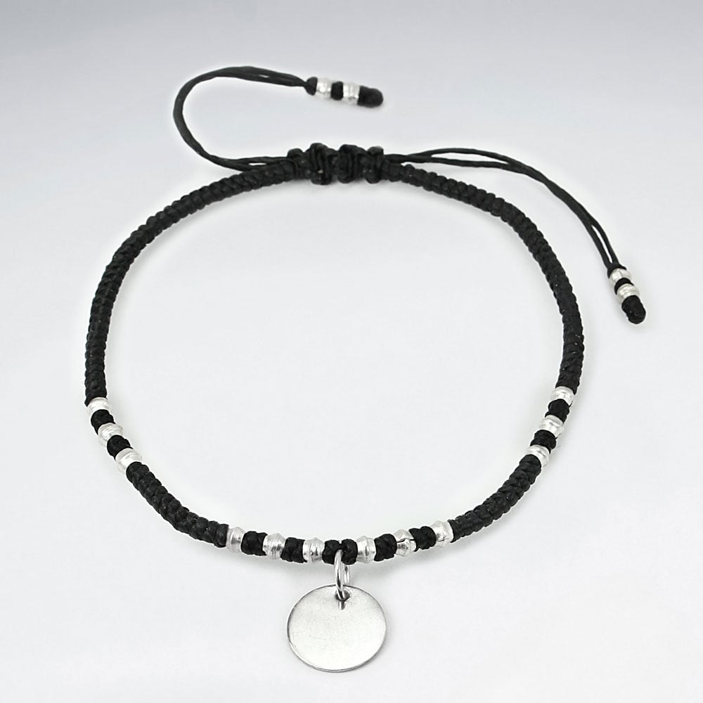 Waxed Cotton Circle Tag Charm Bracelet