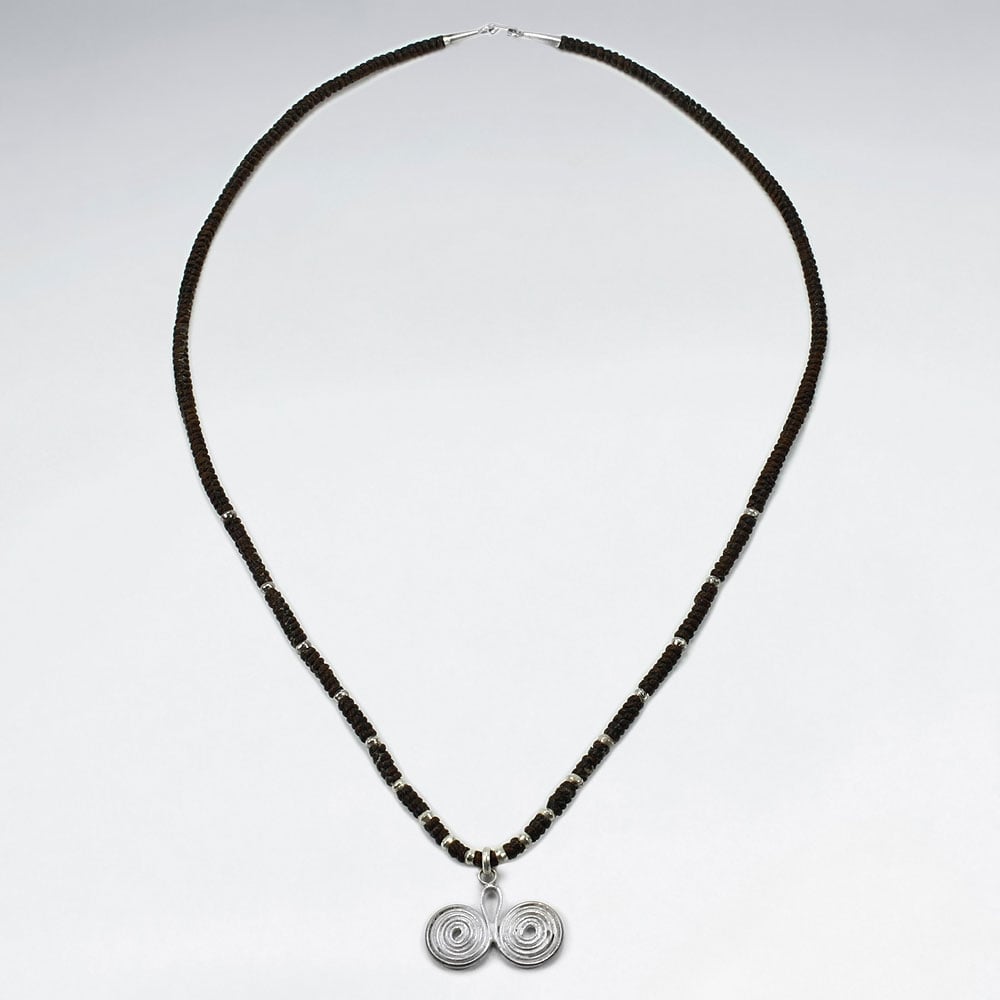 Waxed Cotton Silver Double Spiral Charm Necklace