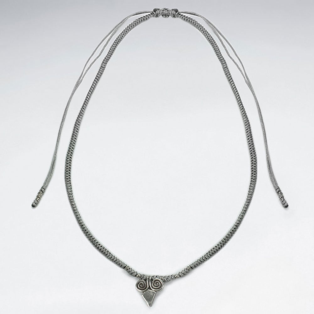 Gray & Silver Nylon Triangle Charm Necklace
