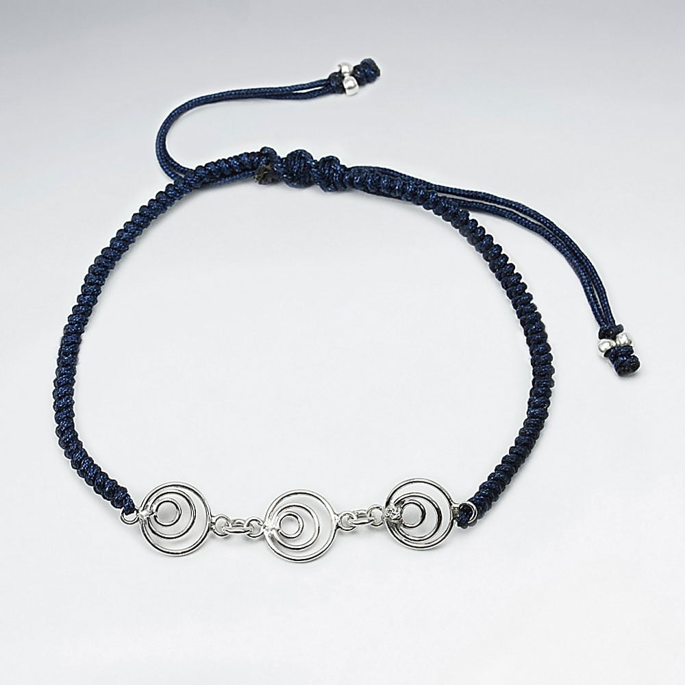 Nylon & Silver Open Gradual Circles Charm Bracelet