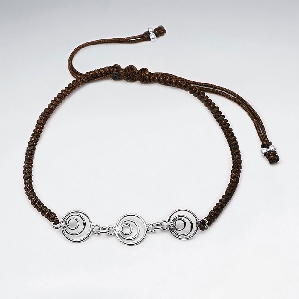 Nylon & Silver Open Gradual Circles Charm Bracelet