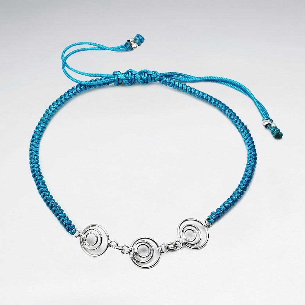 Nylon & Silver Open Gradual Circles Charm Bracelet