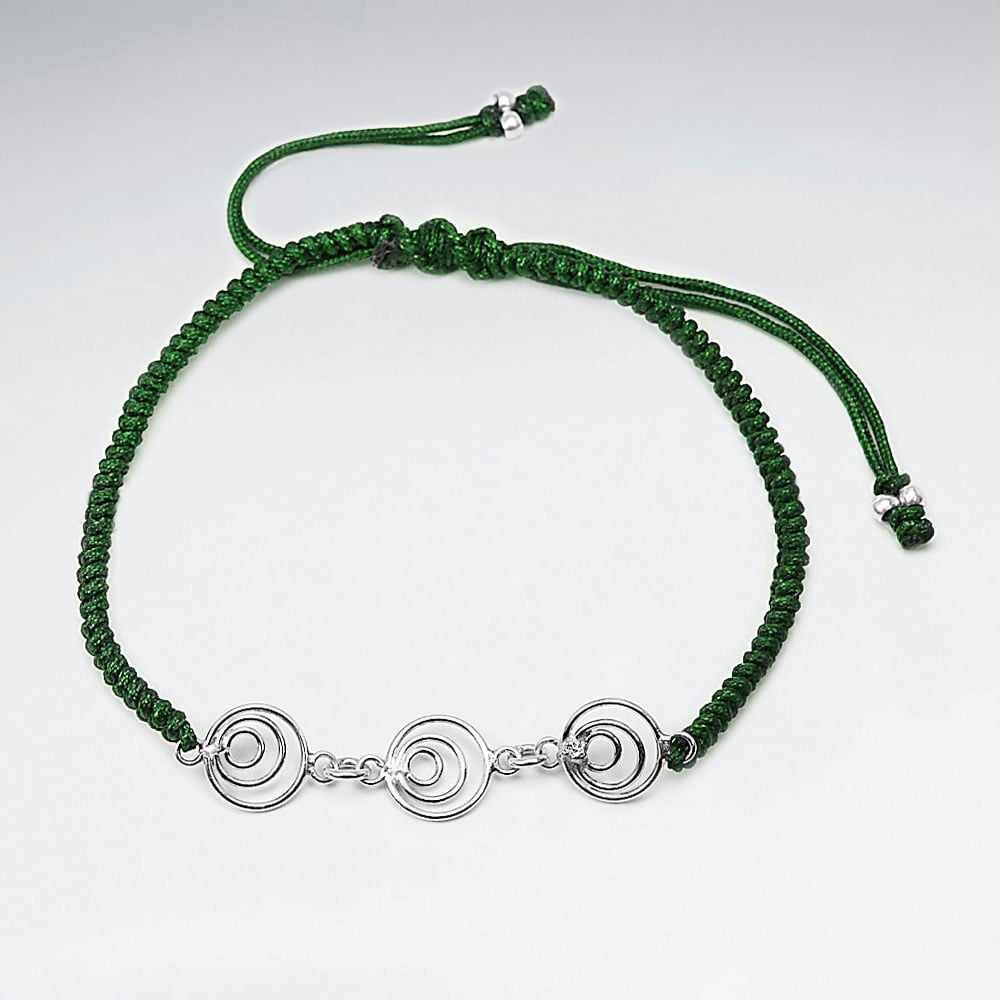 Nylon & Silver Open Gradual Circles Charm Bracelet