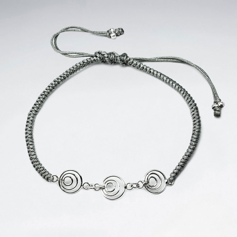 Nylon & Silver Open Gradual Circles Charm Bracelet