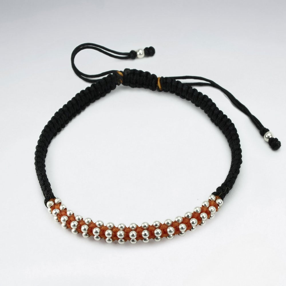 Black Nylon & Green Waxed Cotton Bead Bracelet