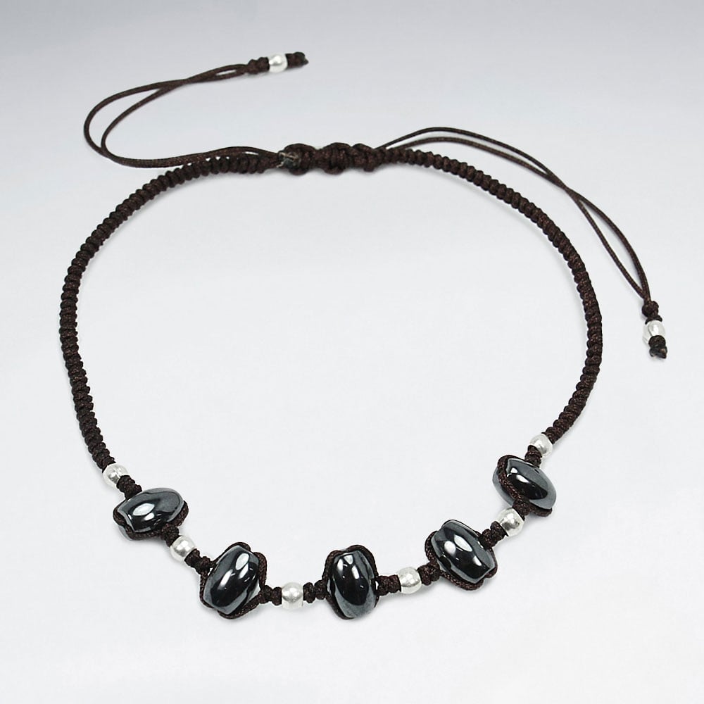 Nylon Hematite Strung Beaded Bracelet