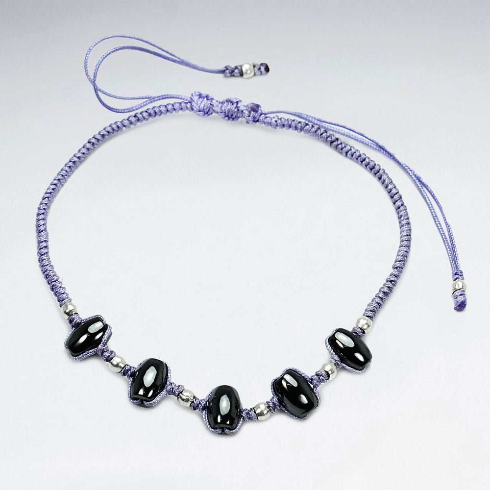Nylon Hematite Strung Beaded Bracelet