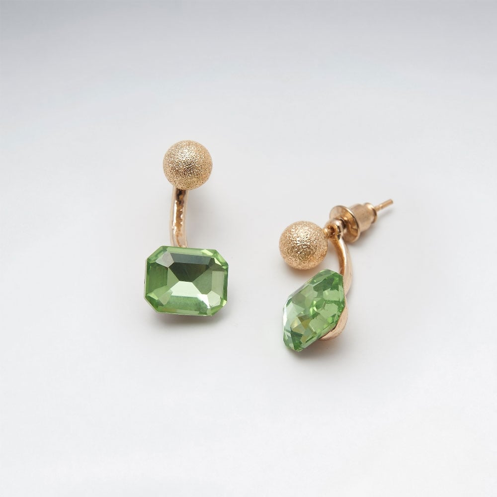 Rectangle Faux Gemstone and Ball Stud Drop Brass  Earrings