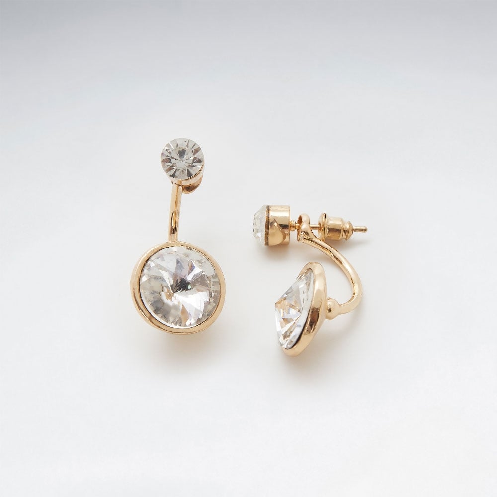 Elegant Evenings Crystal Drop Stud Brass Earrings