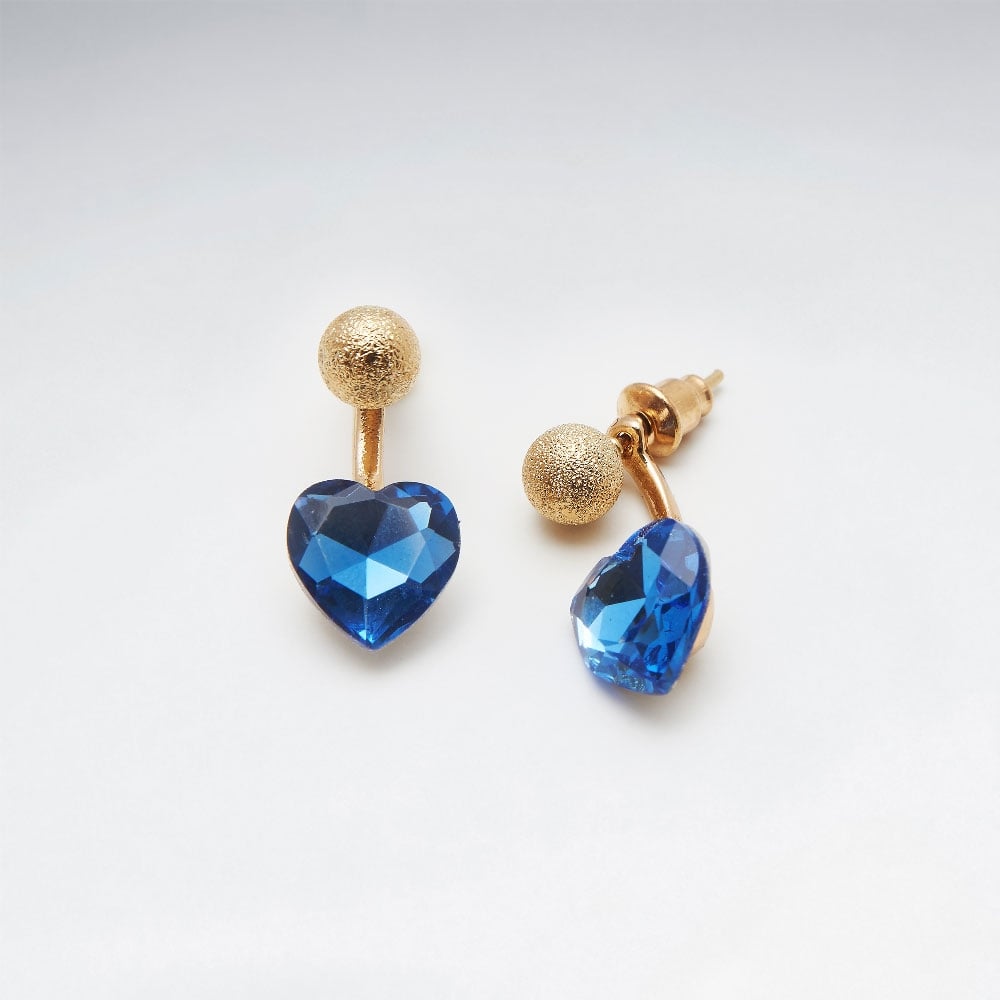 Faux Gemstone Heart and Ball Stud Brass Earrings
