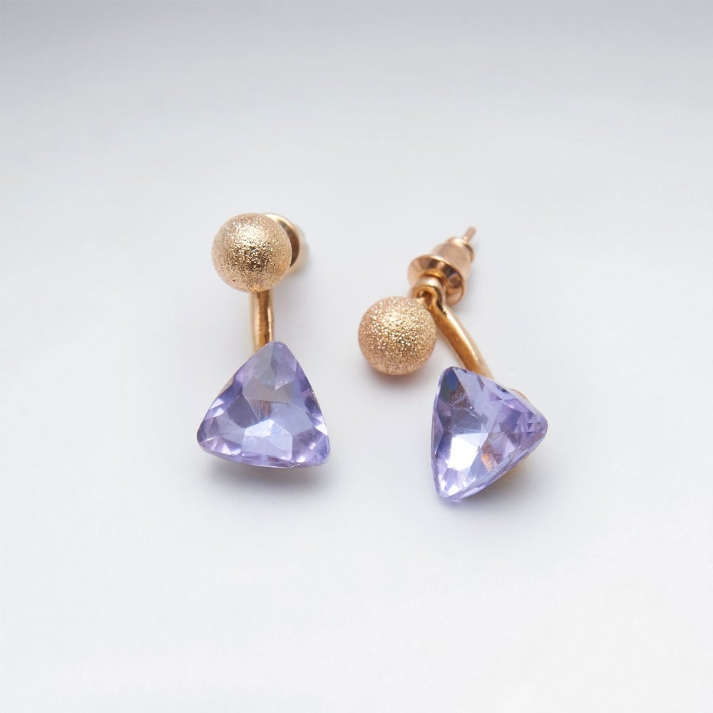 Triangle Drop Stud Faceted Gemstone Brass Earrings
