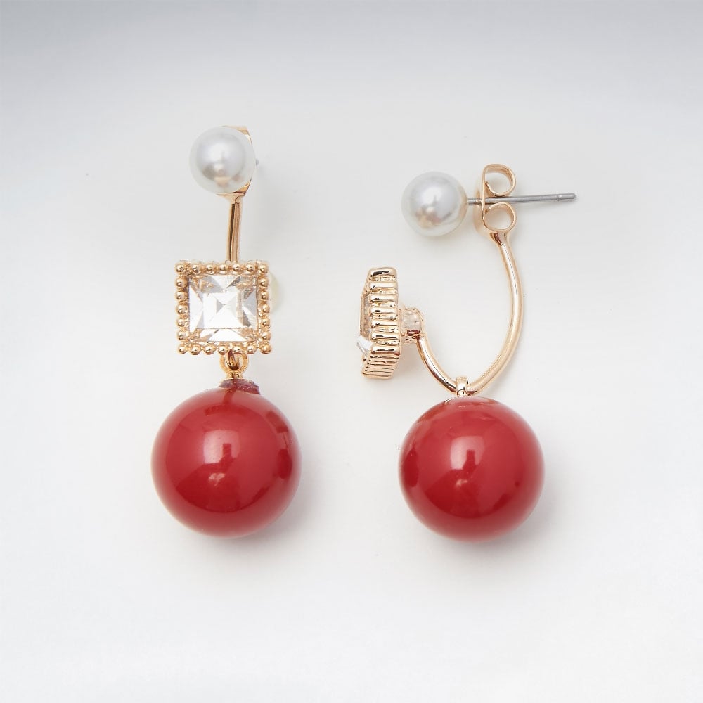 Festive Affair Ball Drop Imitation Pearl Stud Square Brass Earrings