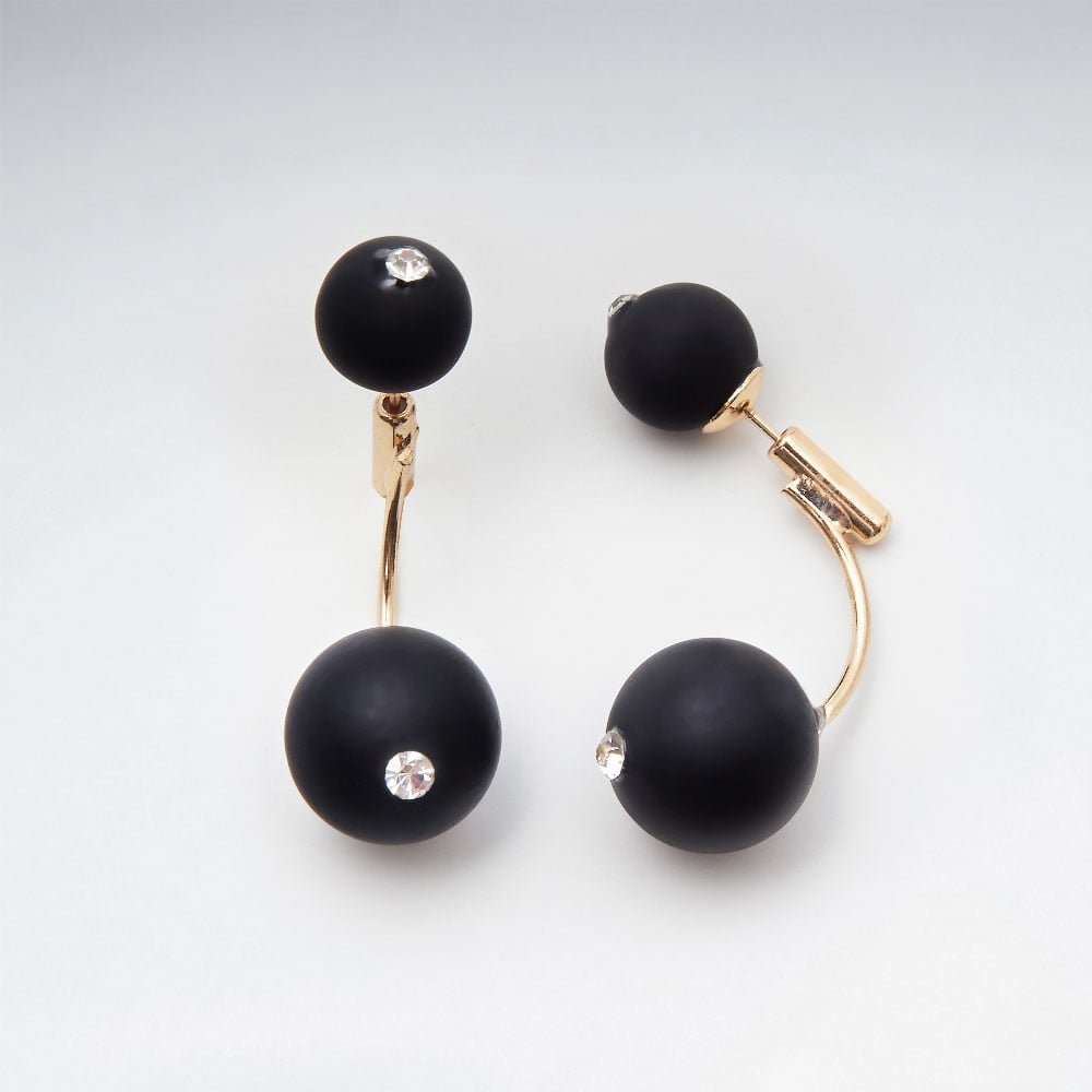 Imitation Black Gemstone Accented Double Ended Ball Threader Brass Earrings