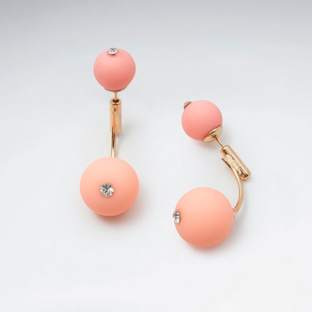Imitation Black Gemstone Accented Double Ended Ball Threader Brass Earrings