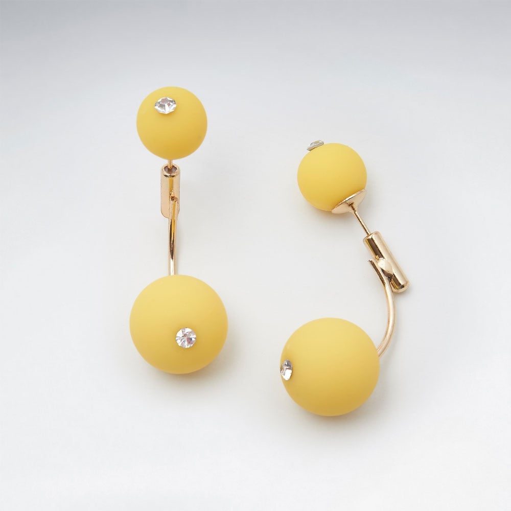 Imitation Black Gemstone Accented Double Ended Ball Threader Brass Earrings