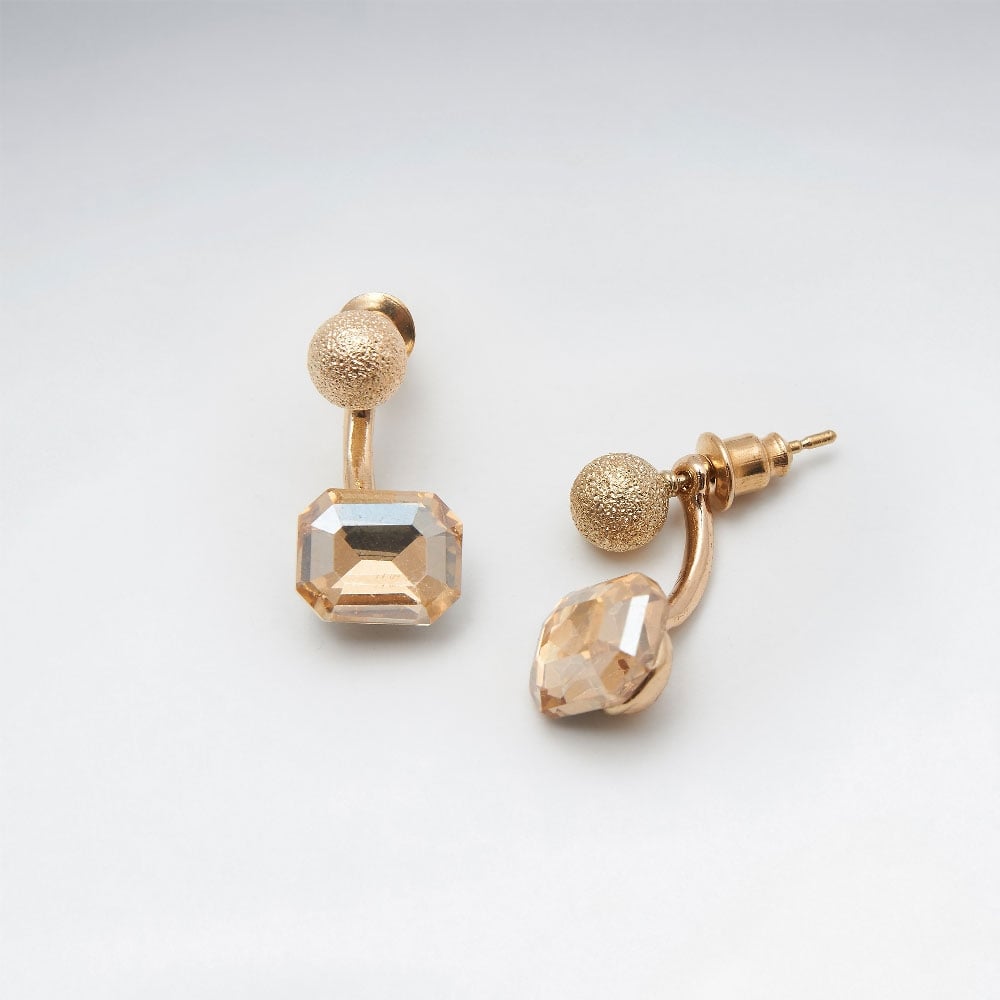 Rectangle Faux Gemstone and Ball Stud Drop Brass  Earrings
