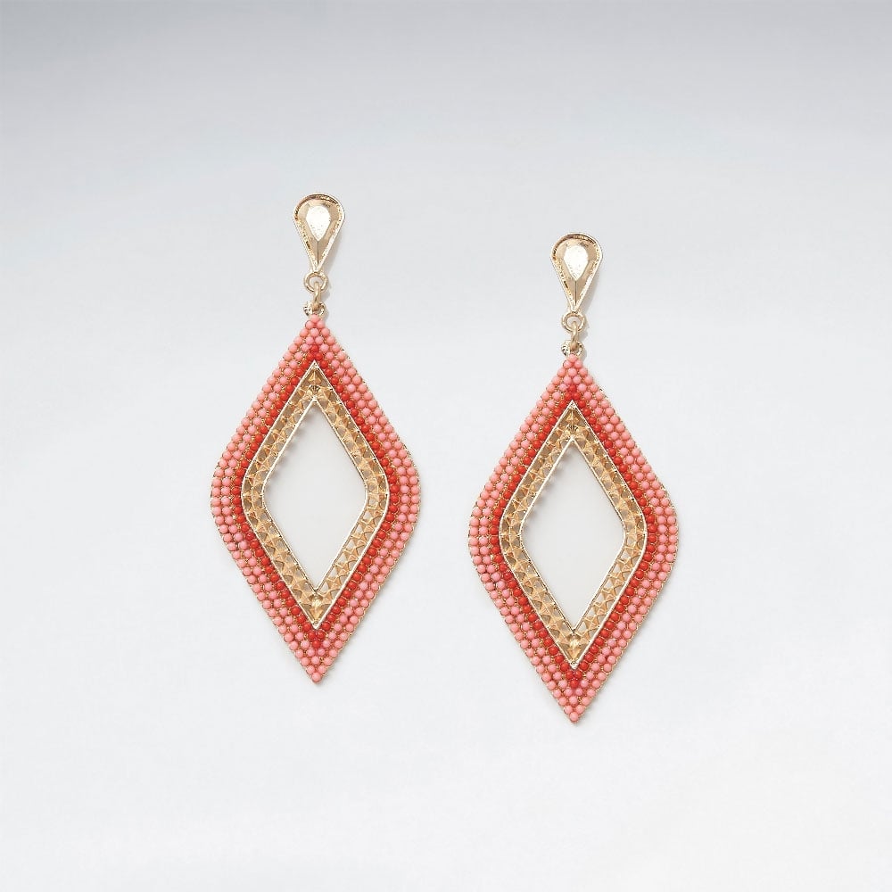 Brilliant Brass Marquis Openwork Mixed Glass Bead Earrings Indian Bollywood Jewelry