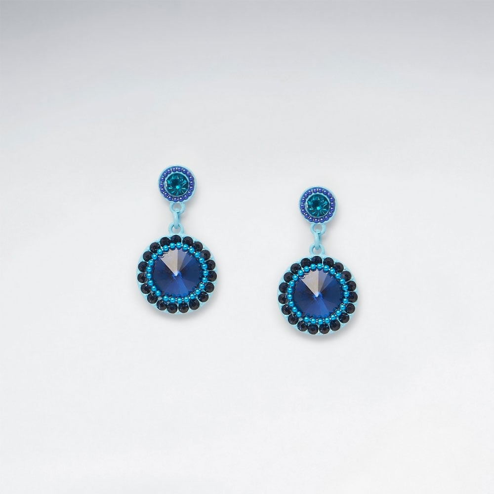 Brass Glass Bead Blue Sunburst Earrings