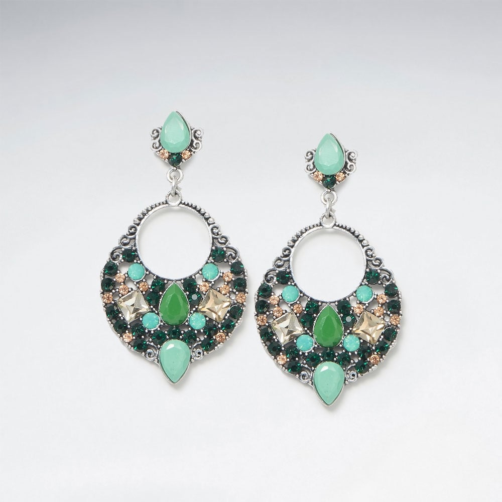 Elite Designs Circular Brass Mixed Crystal Dangle Earrings