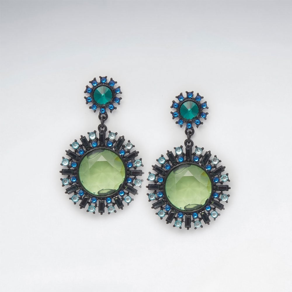 Bold Elegance Brass Sunburst Mixed Color Crystal Earrings