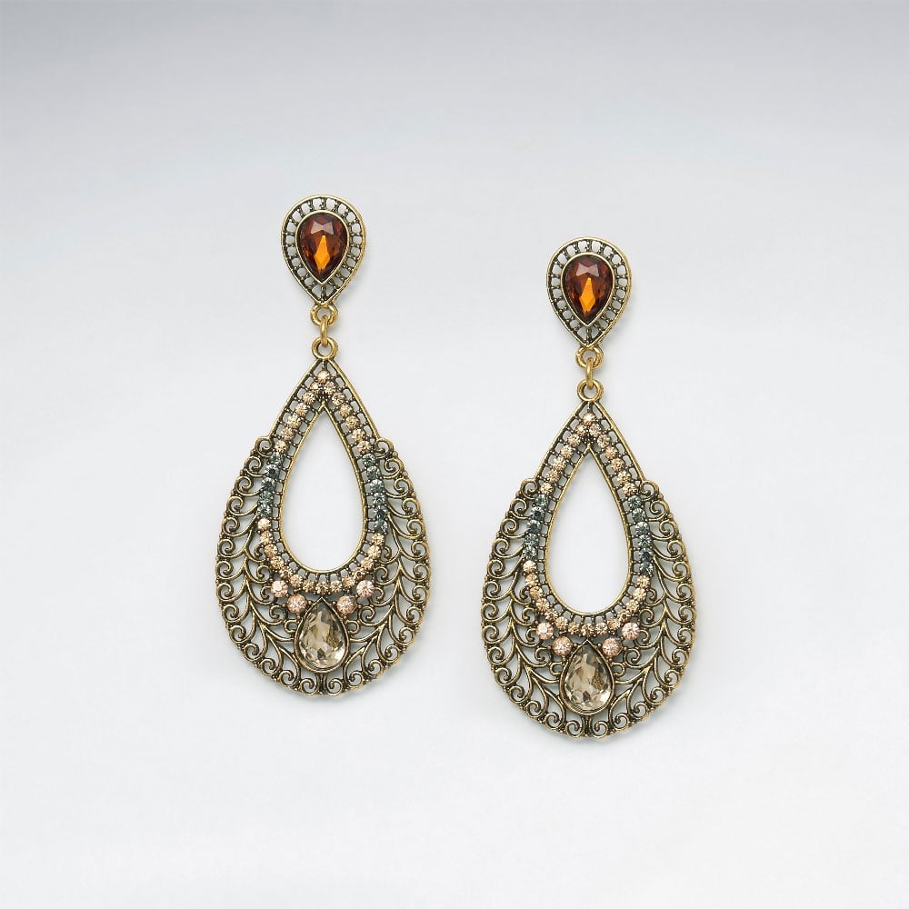 Brass Mixed Color Crystal India Bollywood Inspired Openwork Teardrop Earring