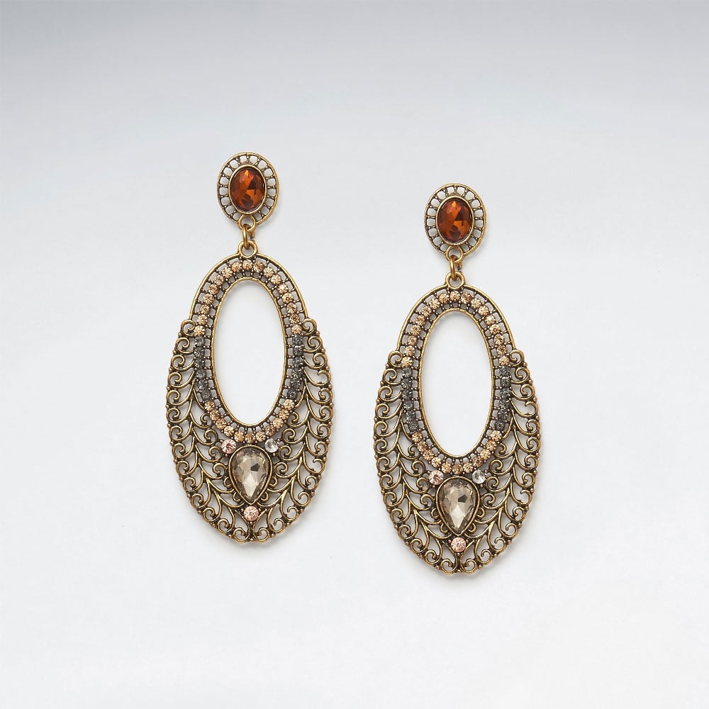 Brass Mixed Color Crystal India Bollywood Inspired Open Oval Earring