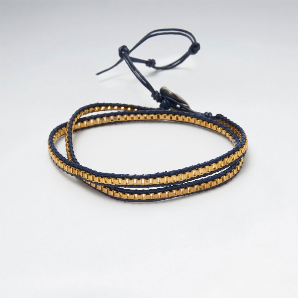 Double Loop Brass Leather Bead Bracelet