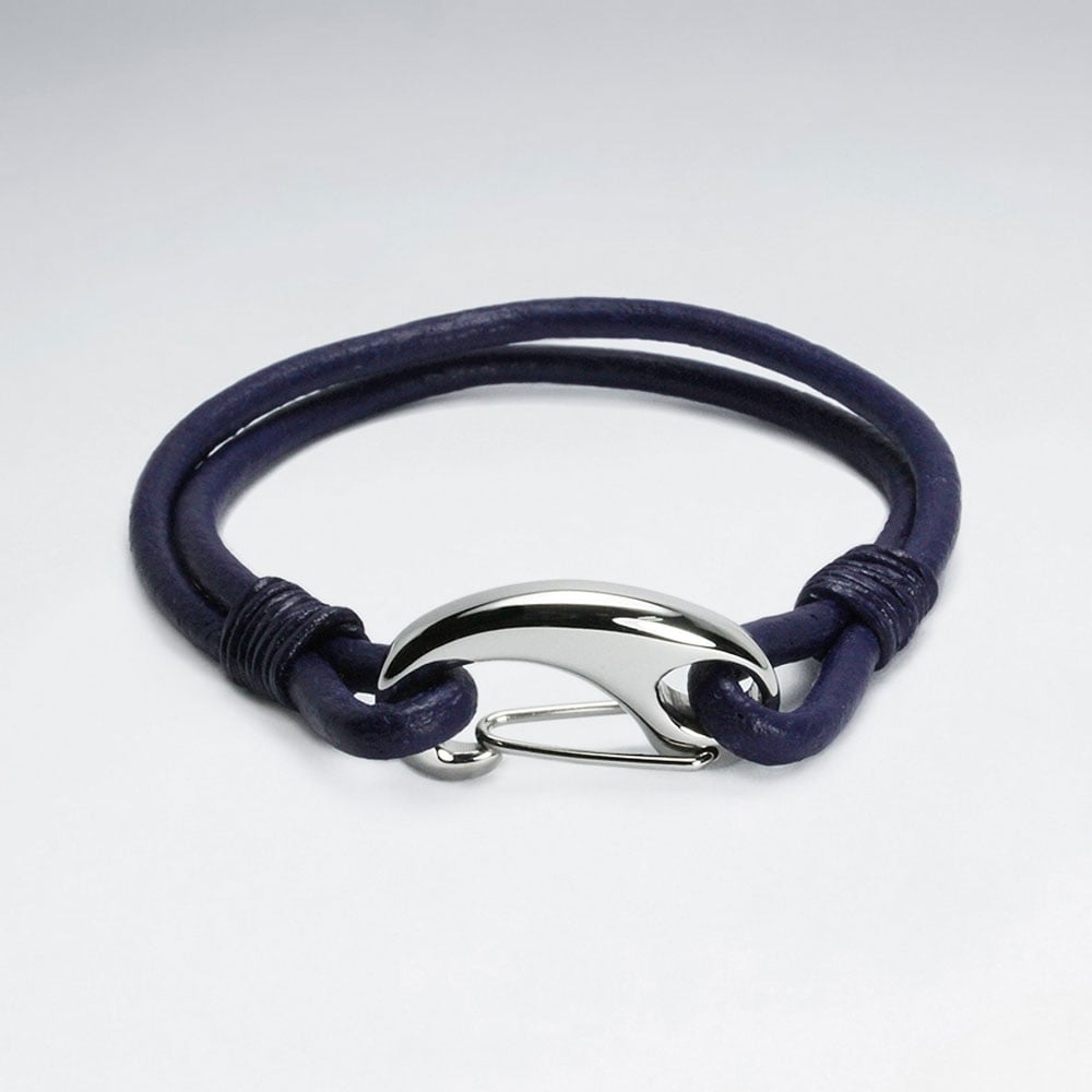 Stainless Steel Leather Clasp Claw Bracelet
