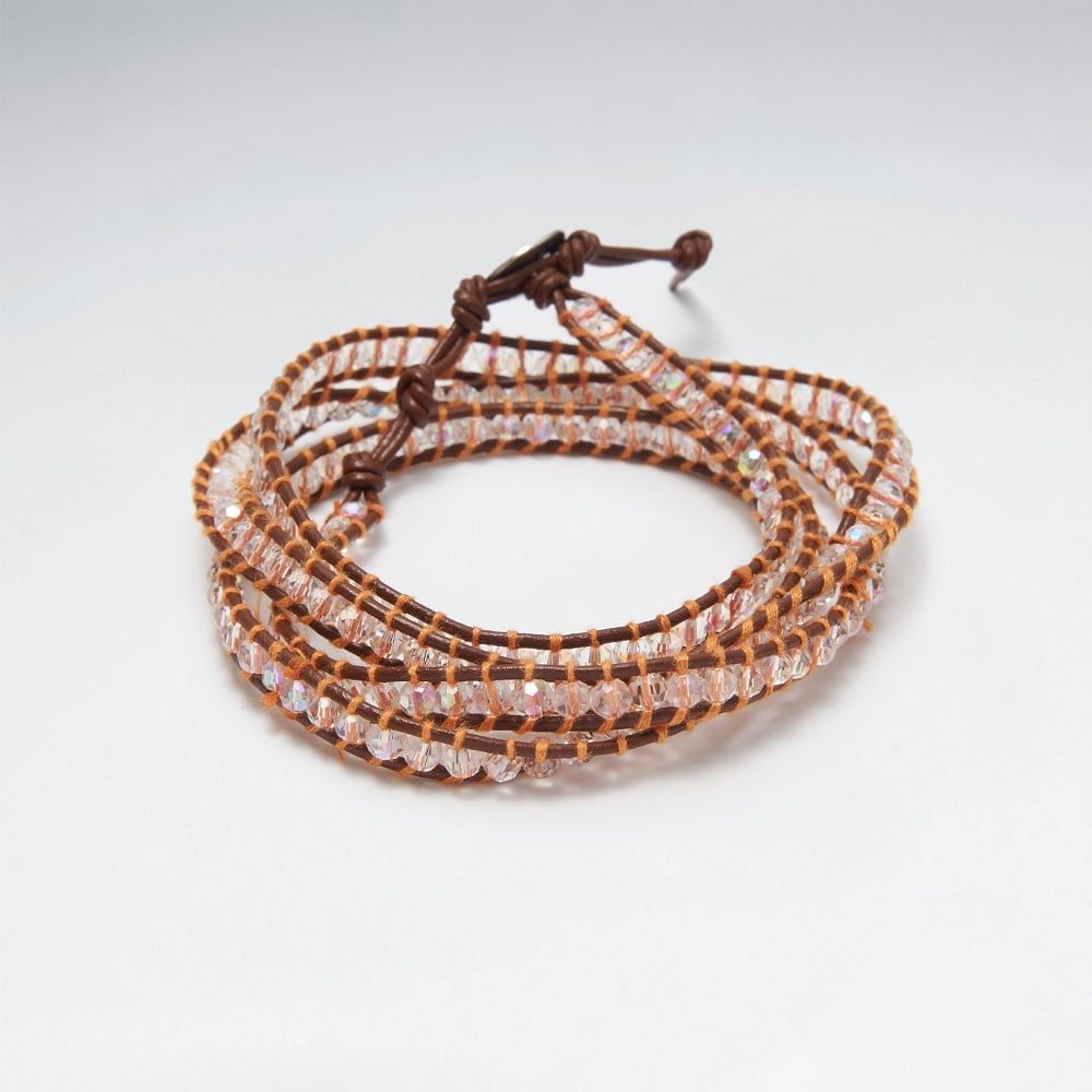 Multi-Wrap Crystal Bead Leather Bracelet