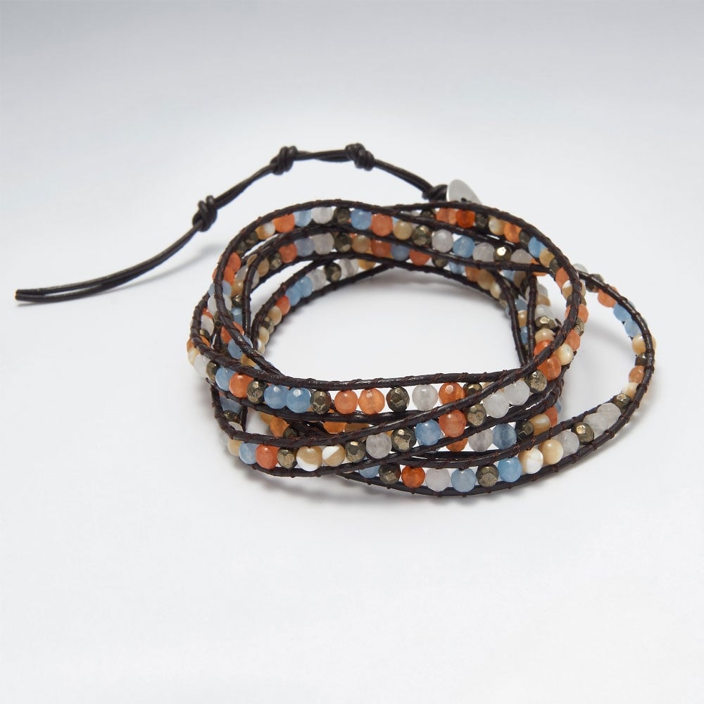 Wind Earth & Sky Leather Mixed Bead Wrap Bracelet