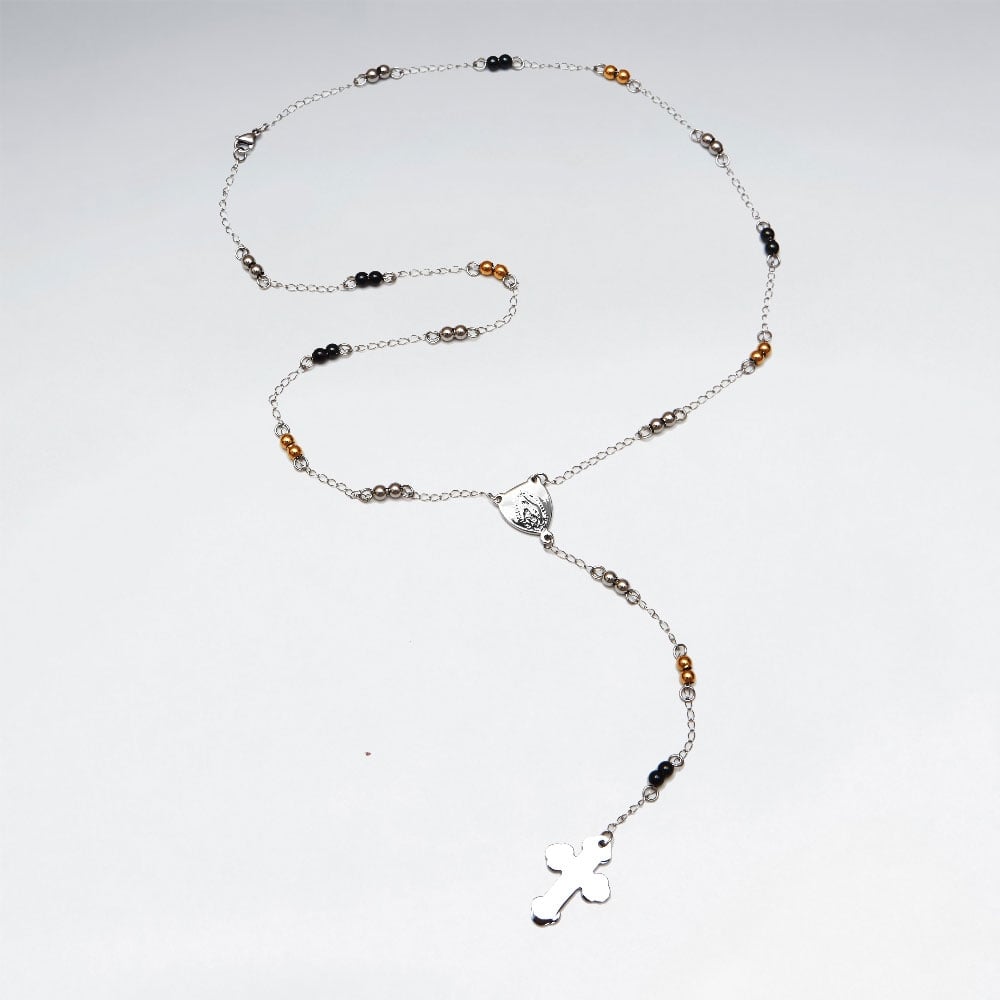 Stainless Steel Beaded Cross Necklace