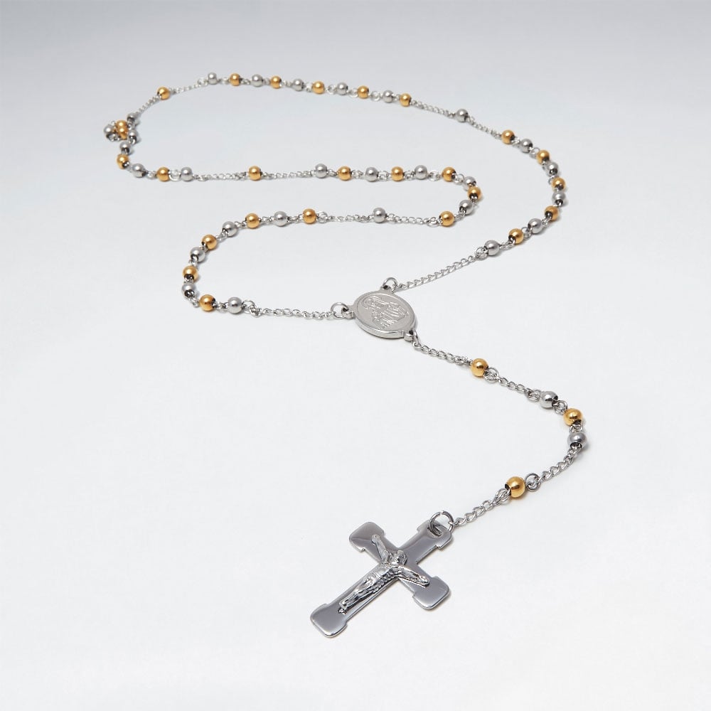 Stainless Steel Rosary Cross Necklace