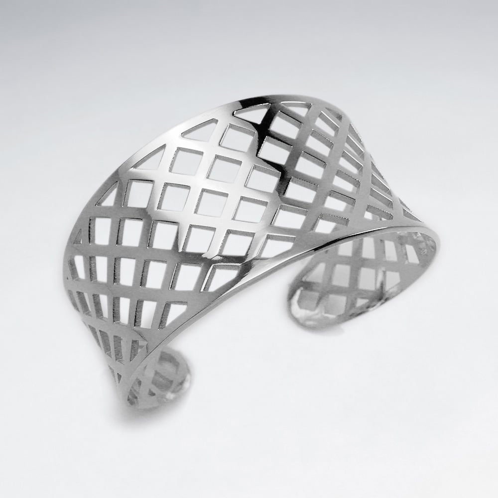 Stainless Steel Lattice Pattern Cutout Bangle