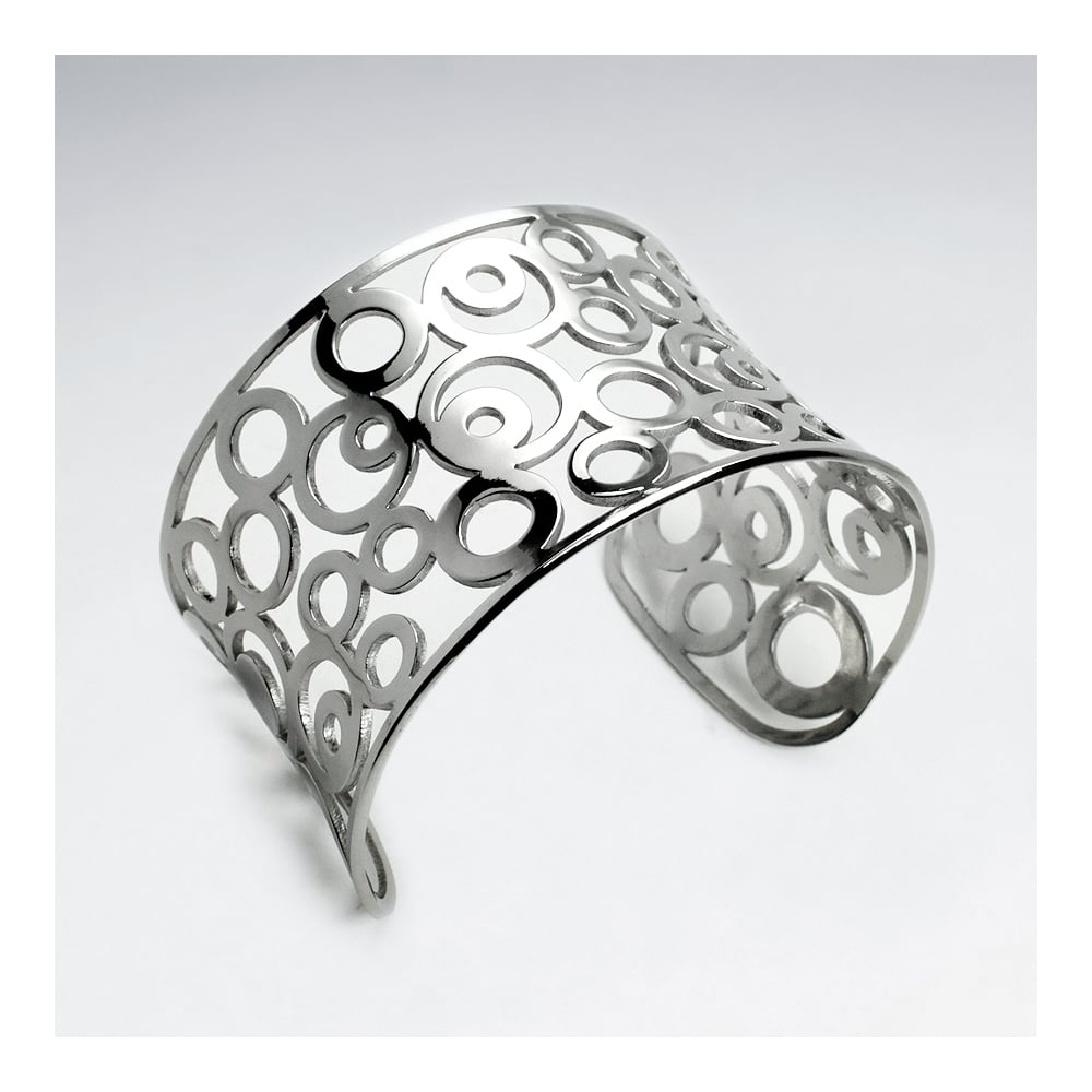 Stainless Steel Openwork Circles and Bubbles Bangle
