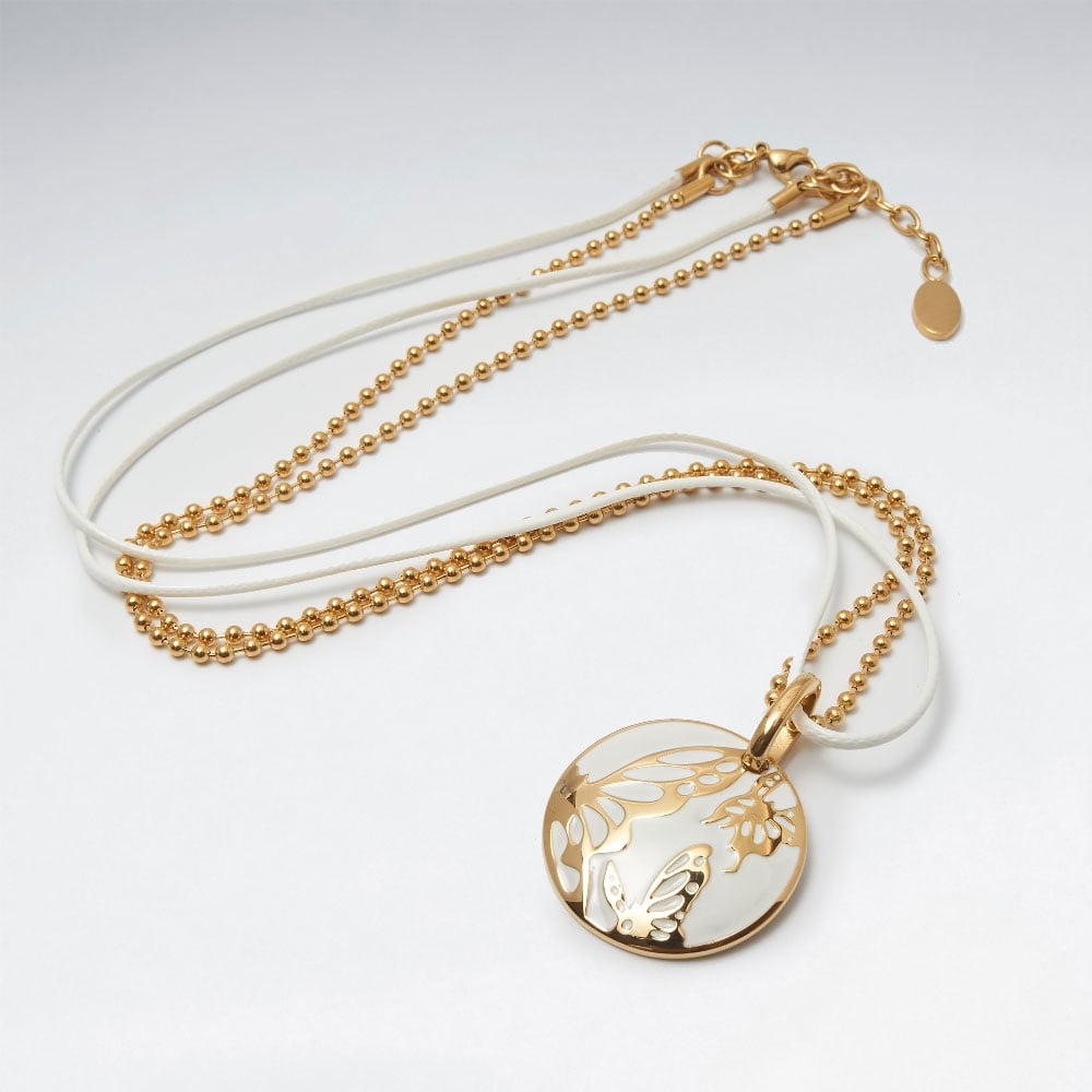 Stainless Steel Double Strand Ball Chain Pendant Necklace