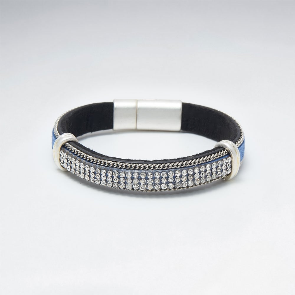 Brass & Crystal Glamour Glimmer Leather Bracelet
