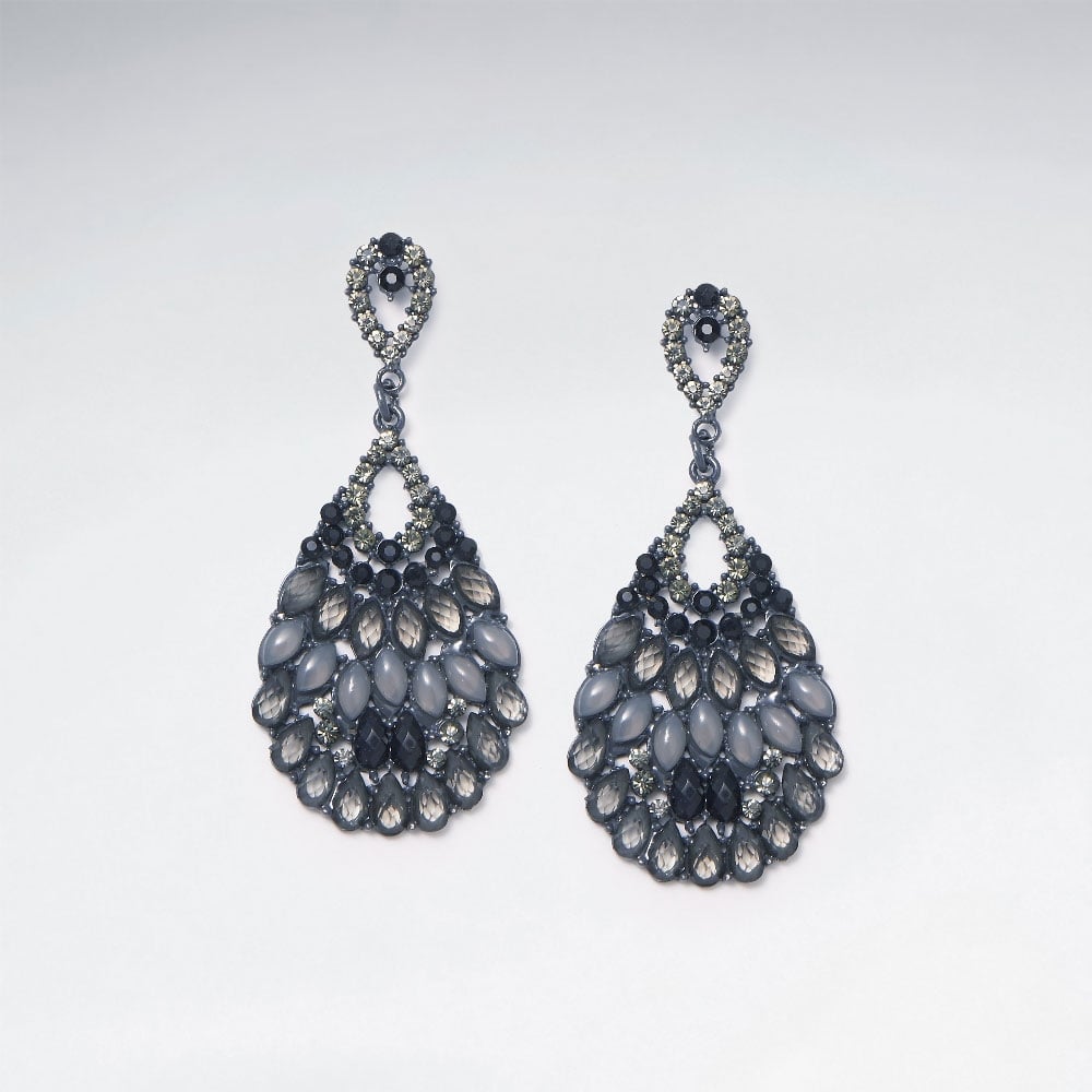 Brass Sophisticate Couture Mixed Color Blue Tone Crystal Earring