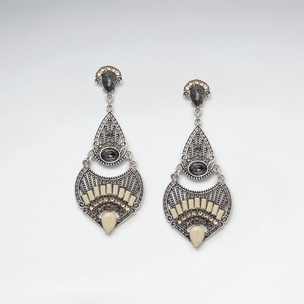 Vintage Delight Brass Mixed Crystal Dangle Earrings
