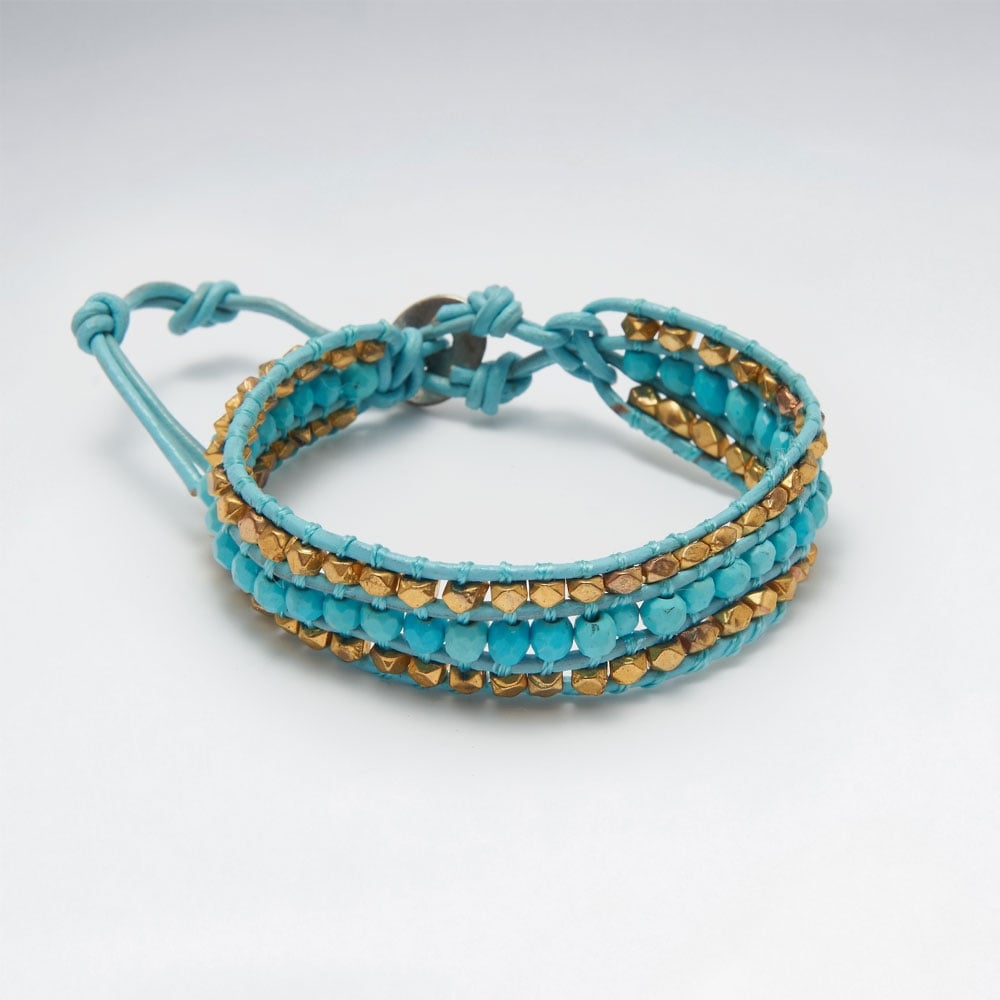 Turquoise & Leather Bead Bracelet