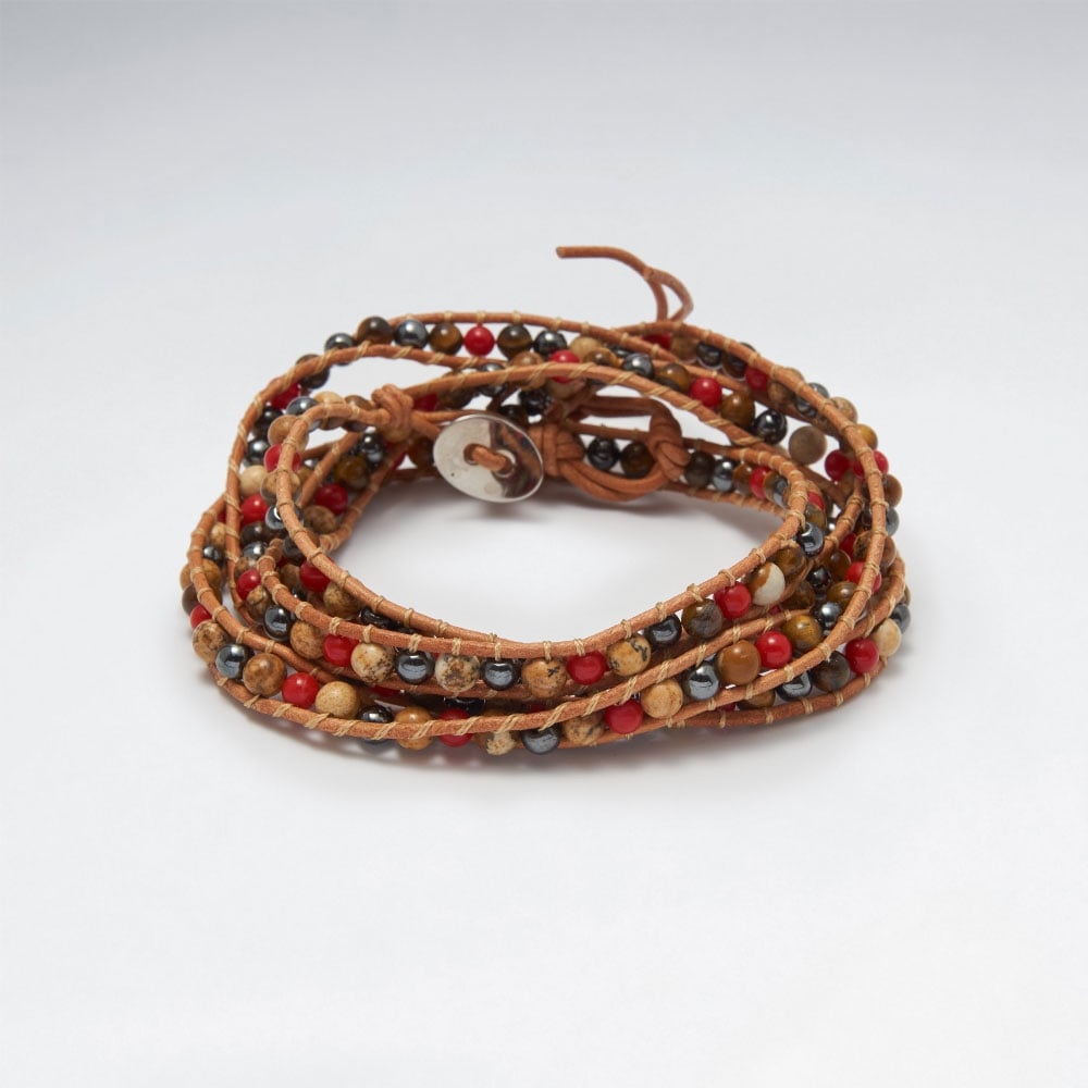 Earthy Multi-Strand Leather Bead Bracelet