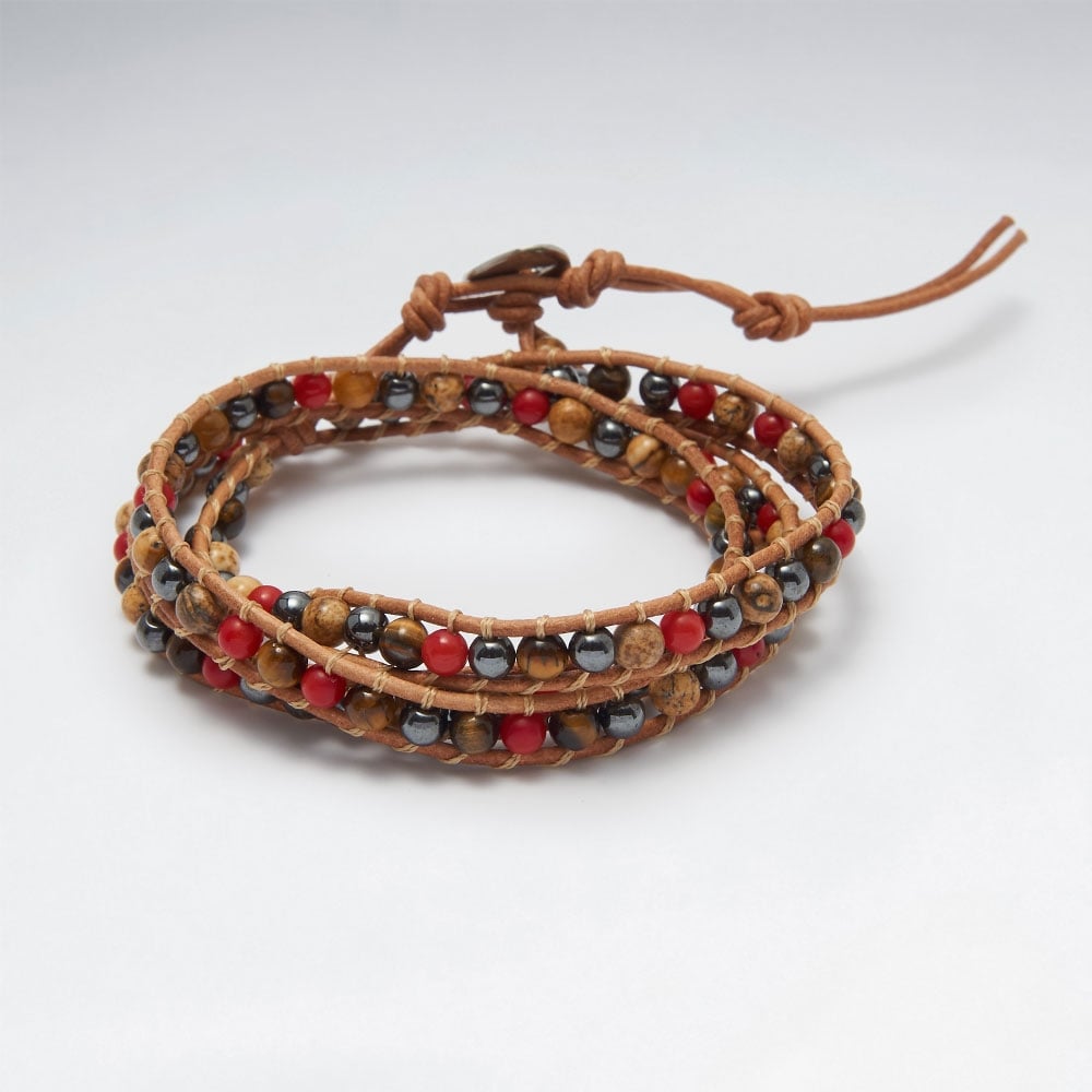 Earthy Multi-Strand Leather Bead Bracelet