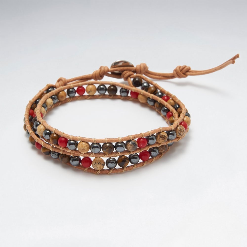 Earthy Multi-Strand Leather Bead Bracelet
