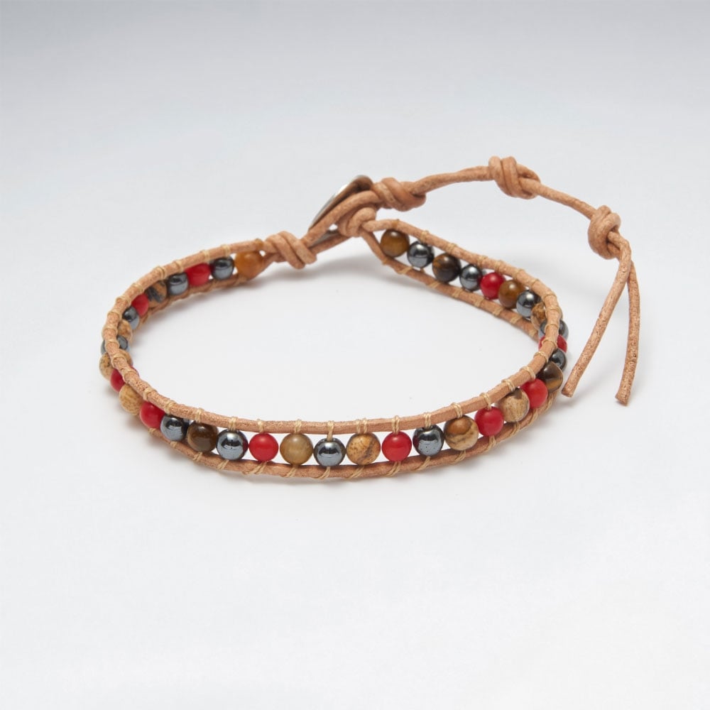 Earthy Multi-Strand Leather Bead Bracelet
